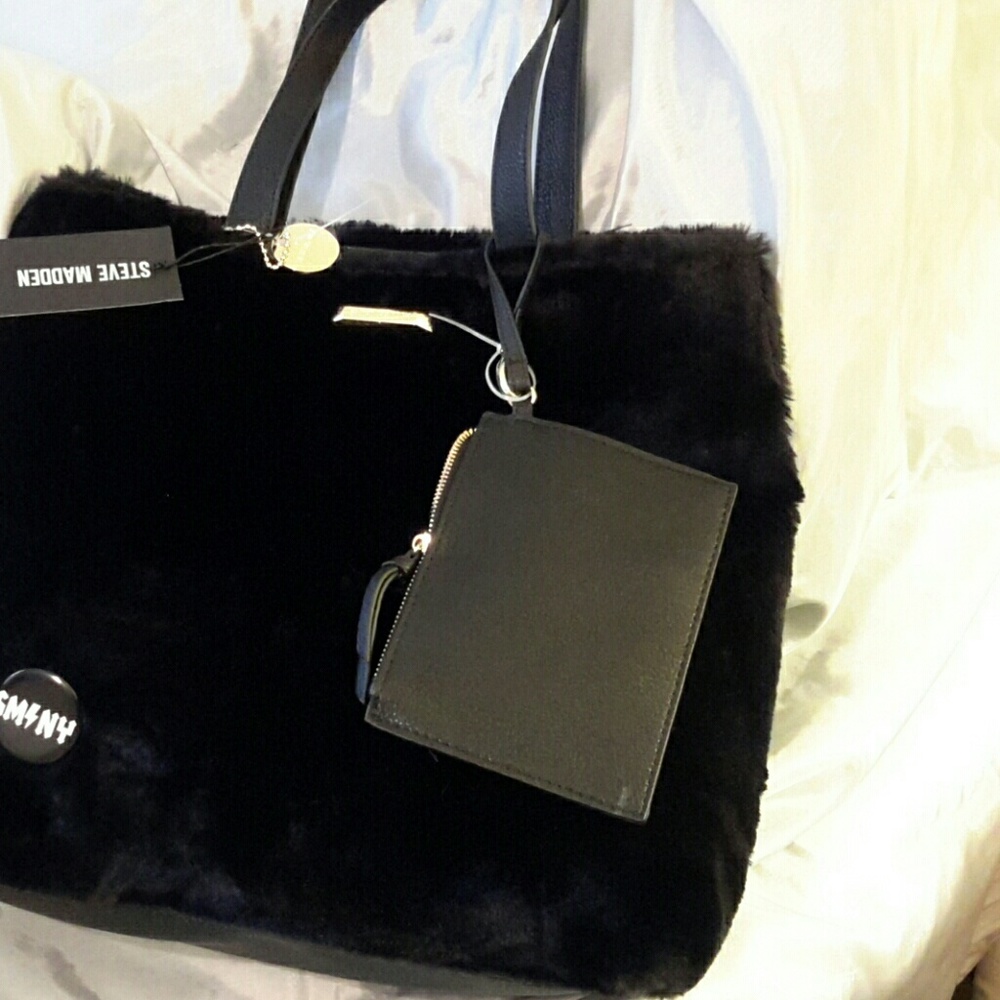 steve madden faux fur black tote NWT - Picture 3 of 5